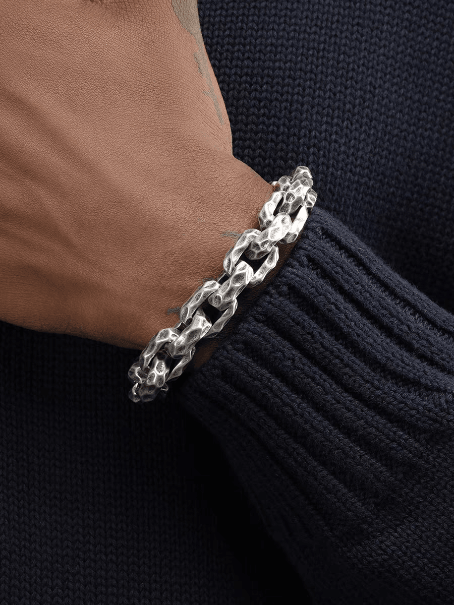 Silver titanium steel bracelet men's hip-hop personality domineering thick style meteorite crater high-end bracelet