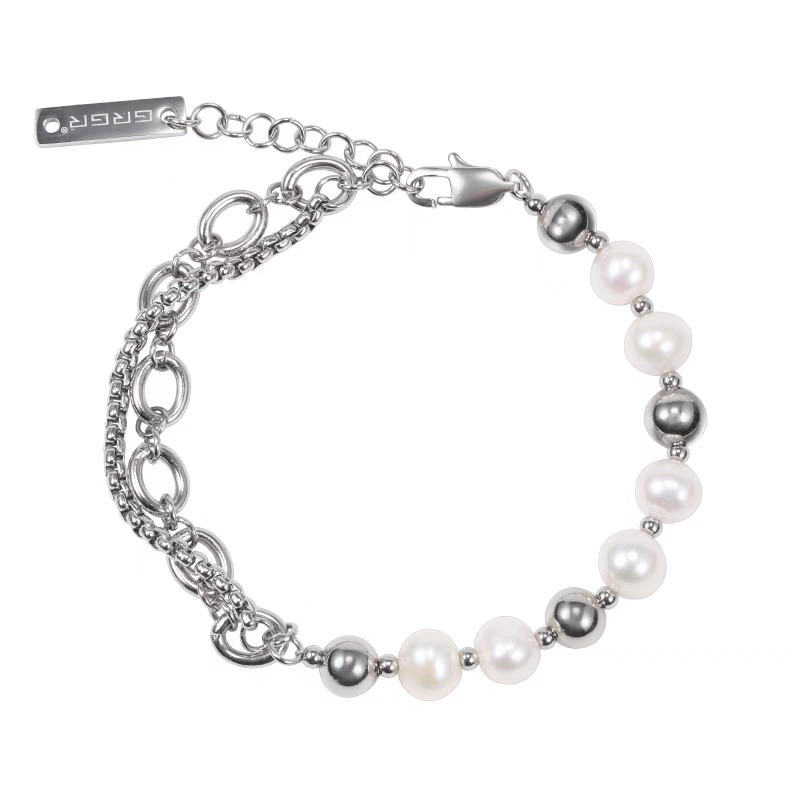 Original natural pearl splicing double layer stacking bracelet for men and women hip hop personality