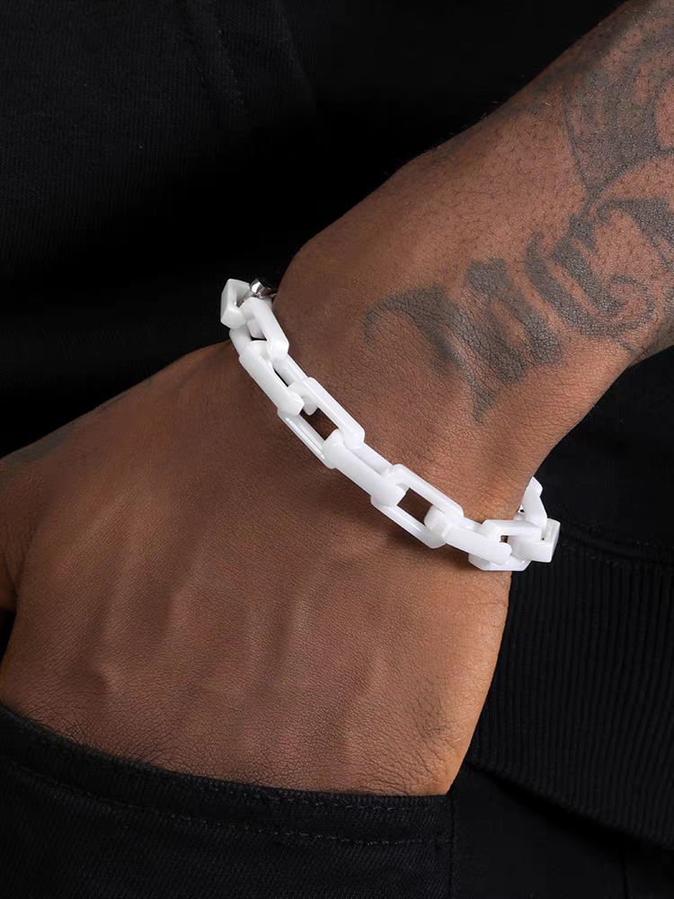 Square black and white ceramic bracelet for men and women hip-hop couples