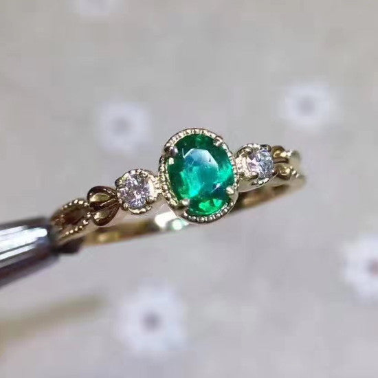 Natural silver green emerald ring