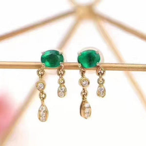 Fashion luxury natural silver green emerald studs - MOWTE