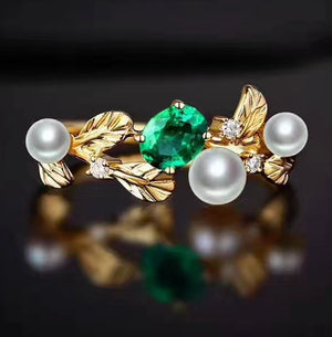 Natural silver emerald pearl ring - MOWTE