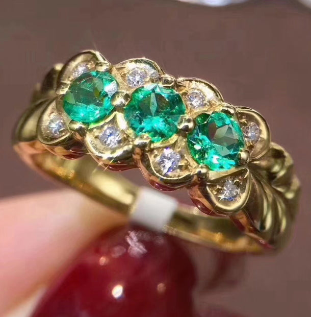 Natural silver emerald ring