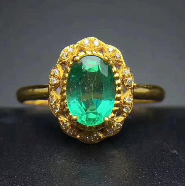 Natural silver emerald ring