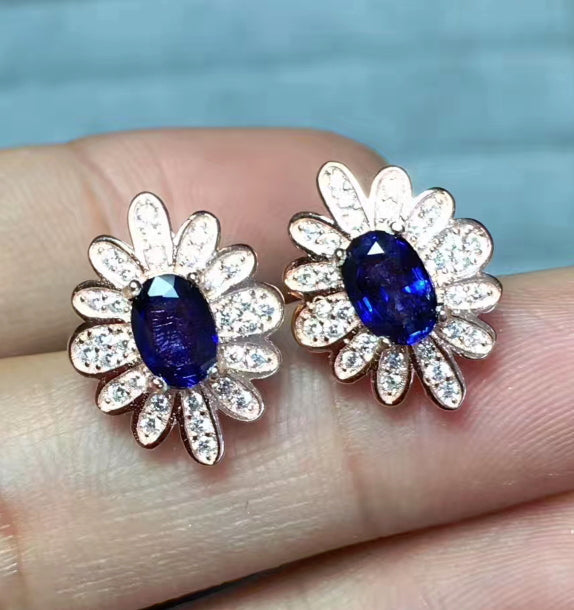 Sapphire sterling silver studs