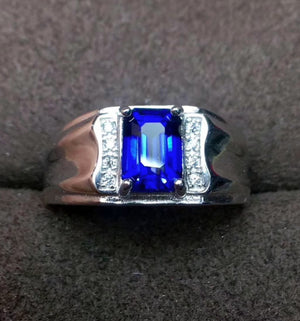 Genuine sapphire silver free size ring - MOWTE