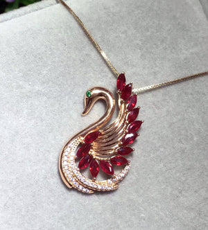 Ruby sterling silver swan necklace - MOWTE