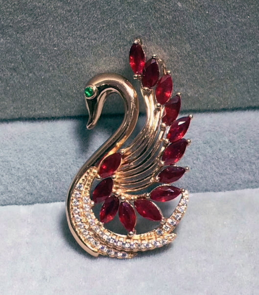 Ruby sterling silver swan necklace