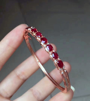 Natural ruby sterling silver bangle - MOWTE