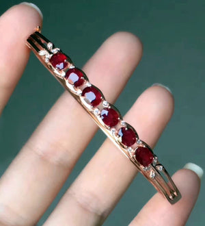 Natural ruby sterling silver bangle - MOWTE