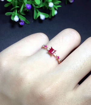 Ruby silver free size ring - MOWTE