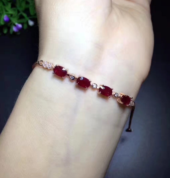 Natural ruby sterling silver bracelet