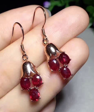 Natural ruby sterling silver dangle earrings - MOWTE