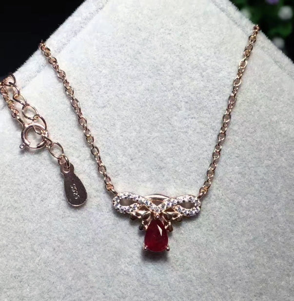 Natural ruby sterling silver necklace