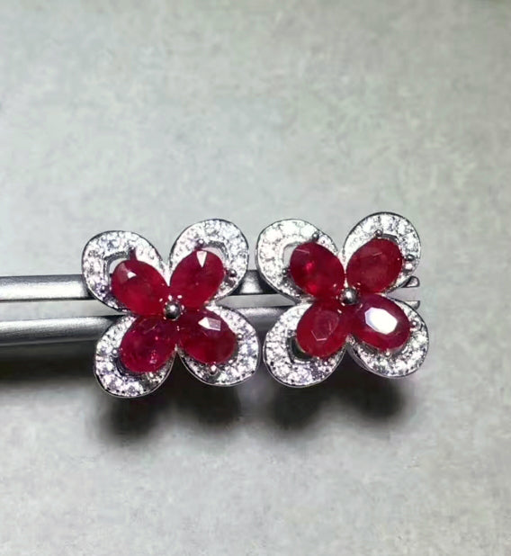 Natural ruby sterling silver studs