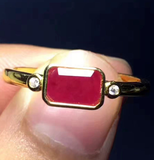 Natural ruby silver free size ring