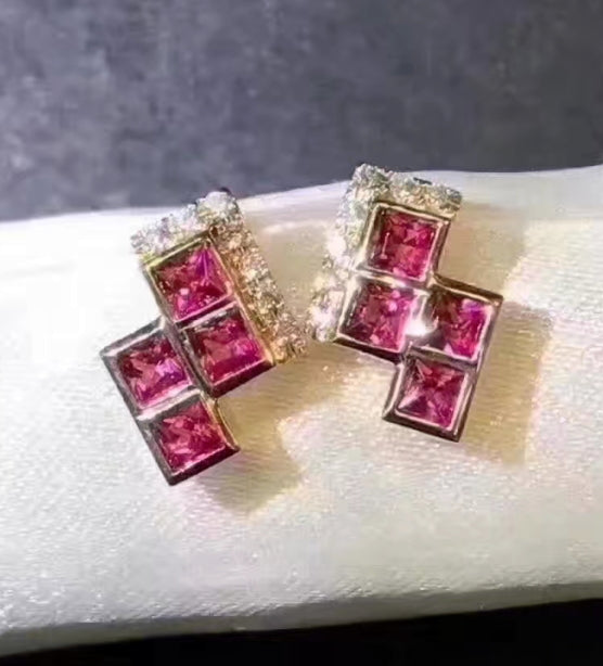 Natural ruby sterling silver studs