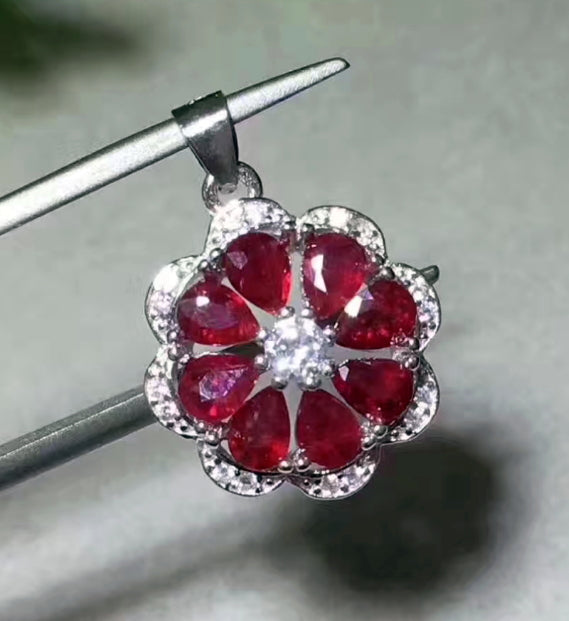 Natural ruby sterling silver necklace