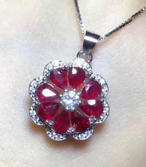 Natural ruby sterling silver necklace - MOWTE