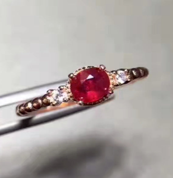 Natural ruby silver free size ring