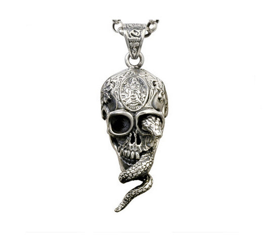 Men's fashion sterling silver Skulpent pendant & necklace