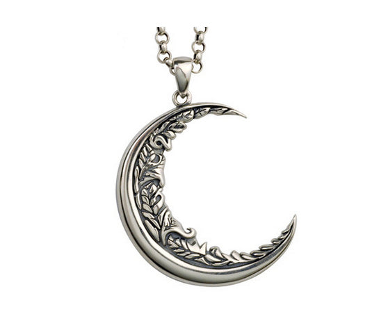 Men's fashion sterling silver moon pendant & necklace