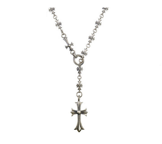 Men's fashion sterling silver cross pendant & necklace