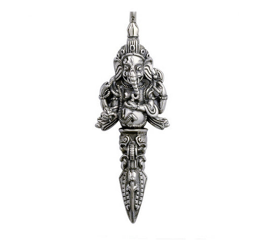 Men's elegant vintage sterling silver Ganesha pendant & necklace