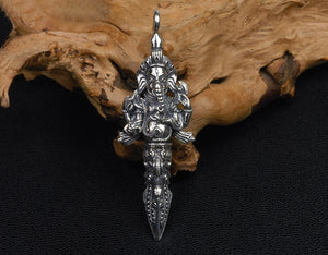 Men's elegant vintage sterling silver Ganesha pendant & necklace - MOWTE