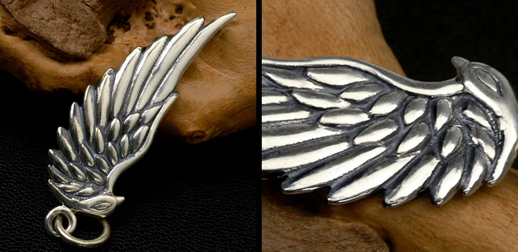 Men's eagle feathers sterling silver pendant & necklace - MOWTE