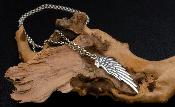 Men's eagle feathers sterling silver pendant & necklace - MOWTE