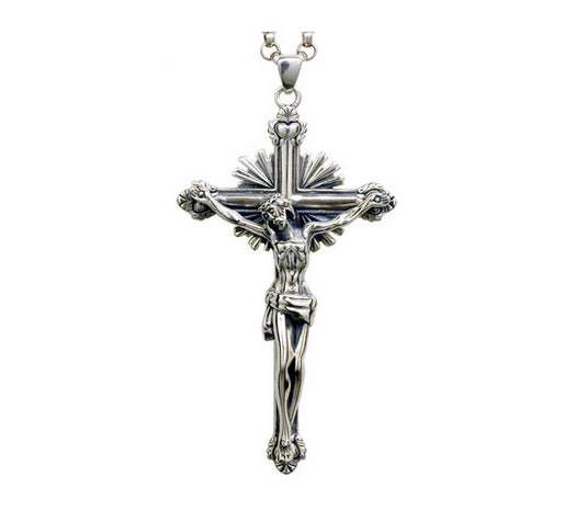 Men's fashion sterling silver Jesus cross pendant & necklace
