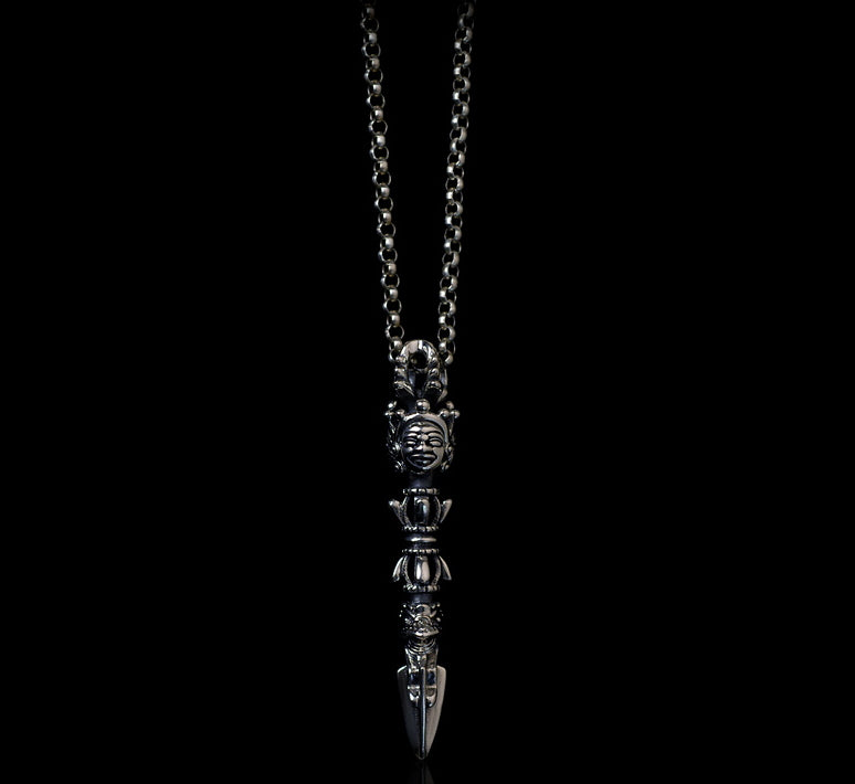 Men's fashion sterling silver vajra pestle pendant & necklace - MOWTE