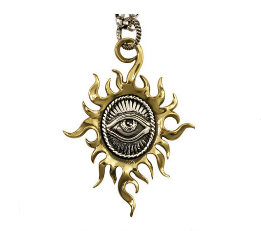 Men's fashion sterling silver sun gods eye pendant & necklace