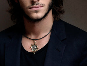 Men's fashion sterling silver sun gods eye pendant & necklace - MOWTE