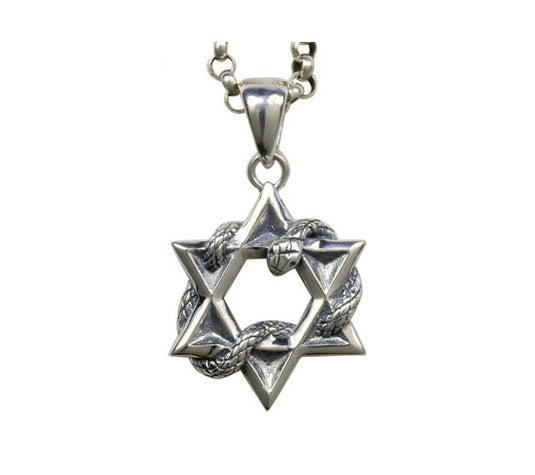 Men's fashion sterling silver hexagram snake pendant & necklace