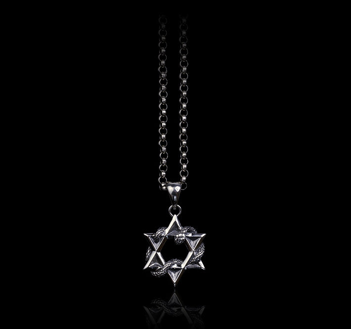 Men's fashion sterling silver hexagram snake pendant & necklace - MOWTE