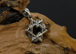 Men's fashion sterling silver hexagram snake pendant & necklace - MOWTE