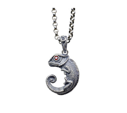 Men's fashion sterling silver lizard pendant & necklace