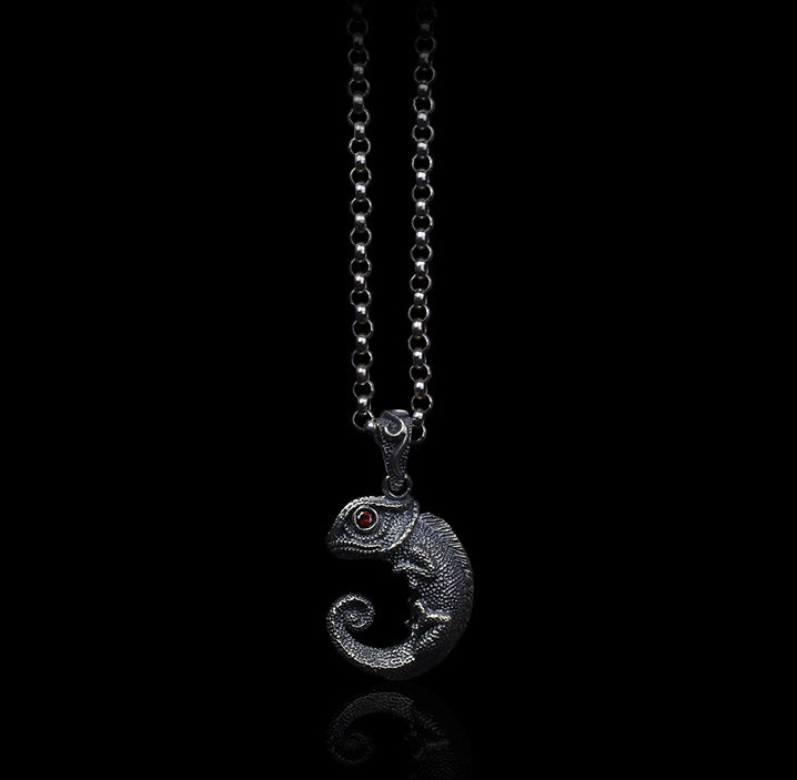 Men's fashion sterling silver lizard pendant & necklace - MOWTE