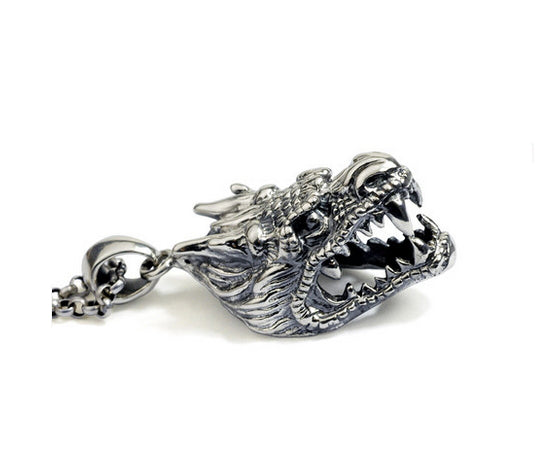 Men's fashion sterling silver dragon pendant & necklace