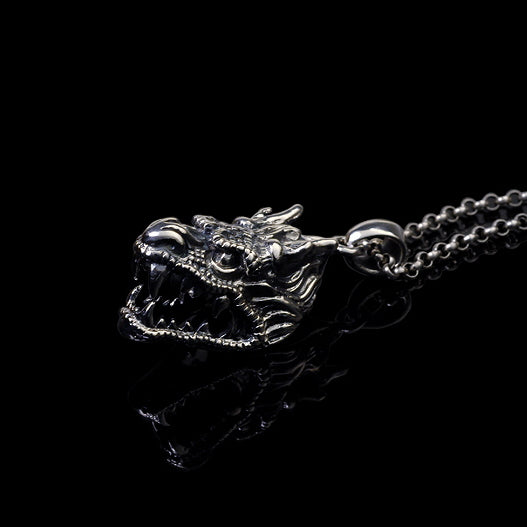 Men's fashion sterling silver dragon pendant & necklace - MOWTE