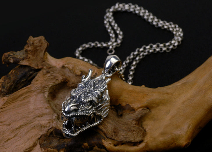 Men's fashion sterling silver dragon pendant & necklace - MOWTE