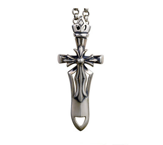 Men's fashion sterling silver sword pendant & necklace