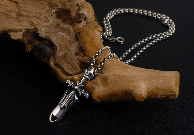 Men's fashion sterling silver sword pendant & necklace - MOWTE