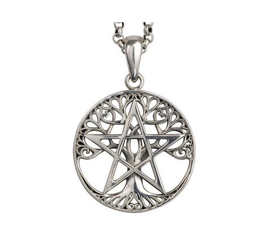 Men's fashion sterling silver pentagram pendant & necklace