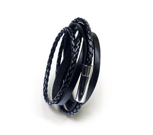 Men's fashion titanium steel cowhide and PU leather bracelet - MOWTE