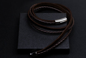 Men's fashion titanium steel cowhide and PU leather bracelet - MOWTE