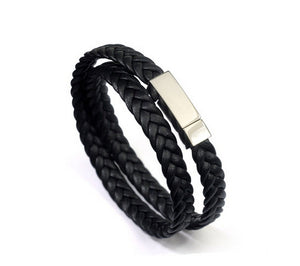 Men's fashion sheepskin titanium steel layers bracelet - MOWTE