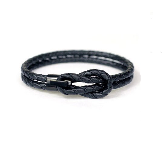 Men's fashion titanium steel cowhide leather bracelet